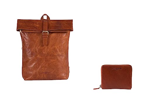 HOLZRICHTER Berlin Bundle No 1-6 cognac – Bestehend aus einem hochwertigen Rucksack und einer kompakten Geldbörse mit Reißverschluss handgefertigt aus Premium-Leder von HOLZRICHTER Berlin