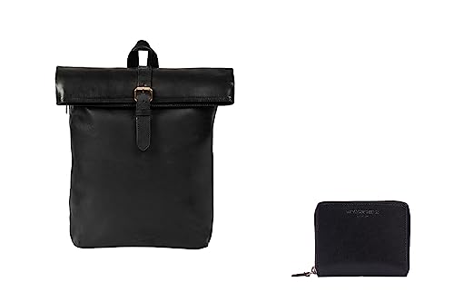 HOLZRICHTER Berlin Bundle No 1-6 schwarz anthrazit – Bestehend aus einem hochwertigen Rucksack und Einer kompakten Geldbörse mit Reißverschluss handgefertigt aus Premium-Leder von HOLZRICHTER Berlin