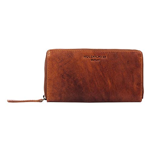 HOLZRICHTER Berlin – Große Damen Geldbörse aus Leder (No 4-2), Vintage, 11x19x3 cm, Edles Portemonnaie mit 12 Kartenfächern, 2 Banknotenfächern und mittigem Münzfach, Geldbeutel in Cognac von HOLZRICHTER Berlin