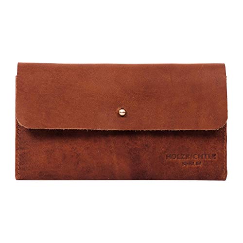 HOLZRICHTER Berlin – Mittelgroße Damen Geldbörse aus Leder (No 4-1), Vintage, 11x19x1,5cm, Edles Portemonnaie mit 6 Kartenfächern, Außen- und Münzfach, Knopfverschluss, Geldbeutel in Cognac von HOLZRICHTER Berlin