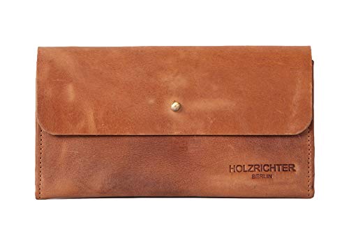 HOLZRICHTER Berlin – Mittelgroße Damen Geldbörse aus Leder (No 4-1), Vintage, 11x19x1,5cm, Edles Portemonnaie mit 6 Kartenfächern, Außen- und Münzfach, Knopfverschluss, Geldbeutel in Camel von HOLZRICHTER Berlin