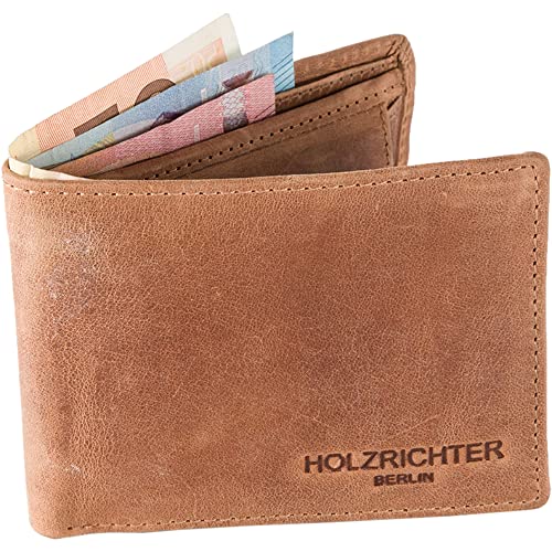 HOLZRICHTER Berlin Premium Geldbörse aus Leder - Handgefertigtes Portemonnaie für Herren Quer - Camel-braun von HOLZRICHTER Berlin