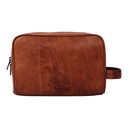 HOLZRICHTER Berlin - Kulturtasche aus Leder für Damen & Herren (No-3-1), Kulturbeutel 15x25x13cm, Echtleder Waschtasche, Cognac von HOLZRICHTER Berlin