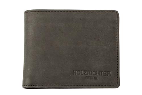 HOLZRICHTER Berlin - Herren Geldbörse aus Leder (No 1-5), 9x12x1 cm im Querformat, Edles, Portemonnaie mit 8 Kartenfächer, 3 Dokumentenfächer und 1 Münzfach, Geldbeutel, Schwarz-Anthrazit von HOLZRICHTER Berlin