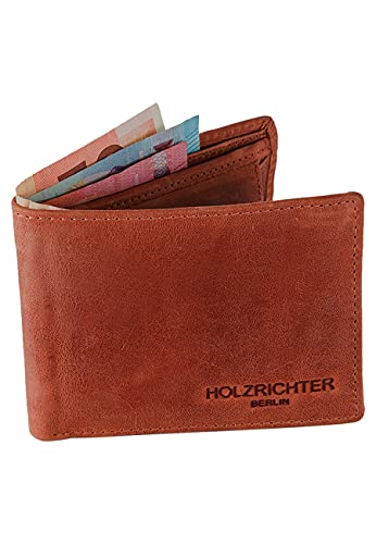 HOLZRICHTER Berlin - Herren Geldbörse aus Leder (No 1-2), 9x12x1 cm im Querformat, Edles Portmonnaie mit 6 Fächer, 2 Einschubfächer und 1 Münzfach, Geldbeutel, Cognac von HOLZRICHTER Berlin