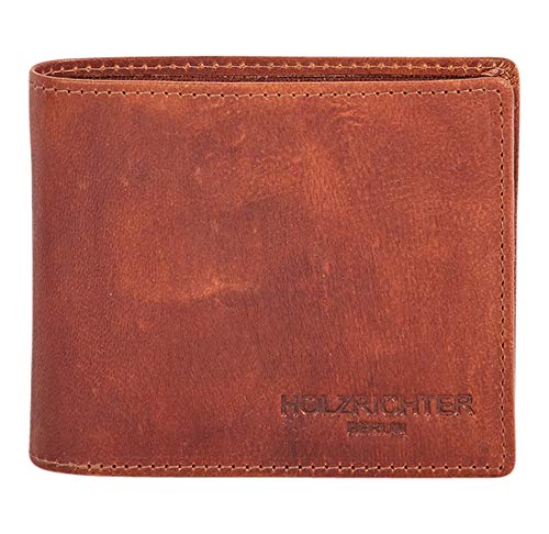 HOLZRICHTER Berlin - Herren Geldbörse aus Leder (No 1-5), 9x12x1 cm im Querformat, Edles, Portemonnaie mit 8 Kartenfächer, 3 Dokumentenfächer und 1 Münzfach, Geldbeutel, Cognac von HOLZRICHTER Berlin