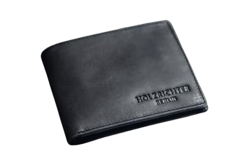 HOLZRICHTER Berlin - Herren Geldbörse aus Leder (No 1-2), 9x12x1 cm im Querformat, Edles Portmonnaie mit 6 Fächer, 2 Einschubfächer und 1 Münzfach, Geldbeutel,Schwarz-Anthrazit von HOLZRICHTER Berlin