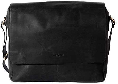 HOLZRICHTER Berlin - Messenger Bag aus Leder (No 2-1), 30x37,5x10cm Umhängetasche für Herren, Hochwertige 13" Lehrertasche für die Arbeit & Uni, Schultertasche in Schwarz-Anthrazit von HOLZRICHTER Berlin