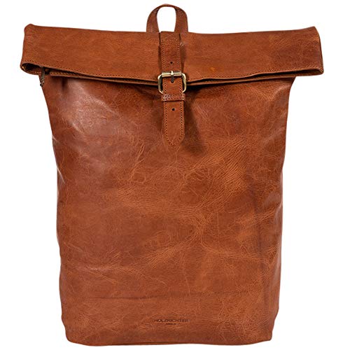HOLZRICHTER Berlin - Rolltop Rucksack aus Leder für Damen & Herren (No 4-1), Daypack 45x40x13,5cm, Echtleder Laptop Rucksack, Cognac-Braun von HOLZRICHTER Berlin