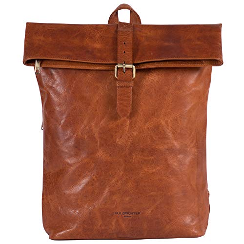 HOLZRICHTER Berlin Rolltop Rucksack No 4-2 aus Leder - Premium Daypack im Vintage-Look für Damen & Herren - Cognac-Braun von HOLZRICHTER Berlin