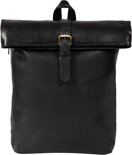HOLZRICHTER Berlin - Rolltop Rucksack aus Leder für Damen & Herren (No 4-2), Daypack 38x27x11cm, Echtleder Laptop Rucksack, Schwarz von HOLZRICHTER Berlin