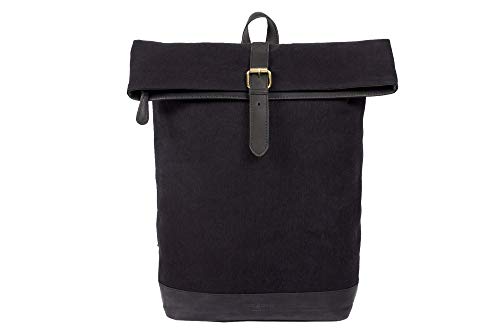 HOLZRICHTER Berlin - Rolltop Rucksack aus Leder & Canvas für Damen & Herren (No 4-3), Daypack 44x27x13cm, Echtleder Laptop Rucksack, Schwarz-Anthrazit von HOLZRICHTER Berlin