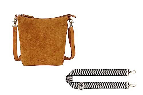 HOLZRICHTER Berlin Shopper Bundle No 4-2 (M) karamell - Damen Hobo-Shopper & Chevron-Webgurt handgefertigt aus Premium-Leder von HOLZRICHTER Berlin