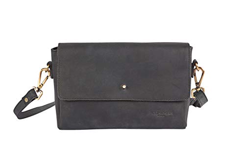 HOLZRICHTER Berlin - Kleine Umhängetasche aus Leder für Damen (No 2-1), 16x26x6,5 cm Schultertasche, Handgefertigte Crossbody Bag, Handtasche in Schwarz-Anthrazit von HOLZRICHTER Berlin