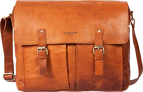 HOLZRICHTER Berlin - Lehrertasche aus Leder (No 4-1), 31x38,5x11cm Laptoptasche für Herren, Hochwertige 15" Umhängetasche für die Arbeit & Uni, Schultertasche in Cognac von HOLZRICHTER Berlin