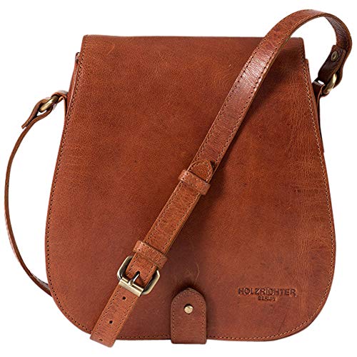 HOLZRICHTER Berlin - Kleine Umhängetasche aus Leder für Damen (No 5-1), 24x23x5 cm Schultertasche, Echtleder Crossbody Bag, Hobo Vintage Handtasche in Cognac-Braun von HOLZRICHTER Berlin