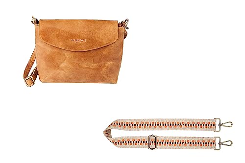 HOLZRICHTER Berlin Umhängetaschen Bundle No 3-3 (M) camel - Damen Umhängetasche + Webgurt BOHÈME handgefertigt aus Premium-Leder von HOLZRICHTER Berlin