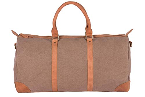 HOLZRICHTER Berlin - Weekender aus Leder & Canvas für Herren (No 8-6), Reisetasche 27x55x25 cm, Handgefertigte Echtleder Umhängetasche mit Schultergurt, für Handgepäck, Camel-Beige von HOLZRICHTER Berlin
