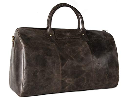 HOLZRICHTER Berlin - Weekender aus Leder für Herren (No 13-1), Reisetasche 31x56x26 cm, Handgefertigte Echtleder Umhängetasche mit Schultergurt, für Handgepäck, in Schwarz und Braun (Dunkel-Braun) von HOLZRICHTER Berlin