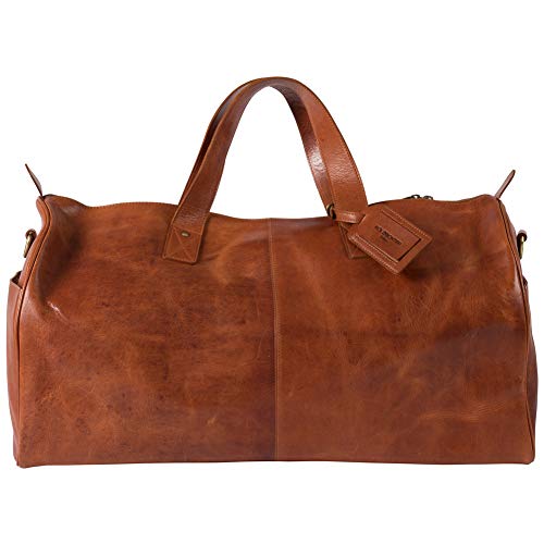 HOLZRICHTER Berlin - Weekender aus Leder für Herren (No 14-1), Reisetsasche 30x58x28 cm, Handgefertigte Echtleder Umhängetasche mit Schultergurt, Cognac-Braun von HOLZRICHTER Berlin