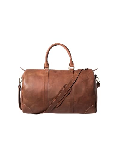HOLZRICHTER Berlin - Weekender aus Leder für Herren (No 8-1), Reisetasche 27x50x25 cm, Handgefertigte Echtleder Umhängetasche mit Schultergurt, für Handgepäck, in Schwarz und Braun (Camel-Braun) von HOLZRICHTER Berlin