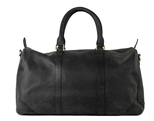 HOLZRICHTER Berlin - Weekender aus Leder für Herren (No 8-1), Reisetasche 27x50x25 cm, Handgefertigte Echtleder Umhängetasche mit Schultergurt, für Handgepäck, in Schwarz und Braun (Schwarz-Anthrazit) von HOLZRICHTER Berlin