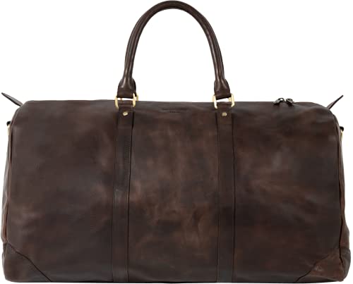 HOLZRICHTER Berlin - Weekender aus Leder für Herren (No 8-2), Reisetasche 30x57x28 cm, Handgefertigte Echtleder Umhängetasche mit Schultergurt, für Handgepäck, in Schwarz und Braun (Marone) von HOLZRICHTER Berlin