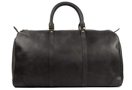 HOLZRICHTER Berlin - Weekender aus Leder für Herren (No 8-2), Reisetasche 30x57x28 cm, Handgefertigte Echtleder Umhängetasche mit Schultergurt, für Handgepäck, Schwarz-Anthrazit von HOLZRICHTER Berlin