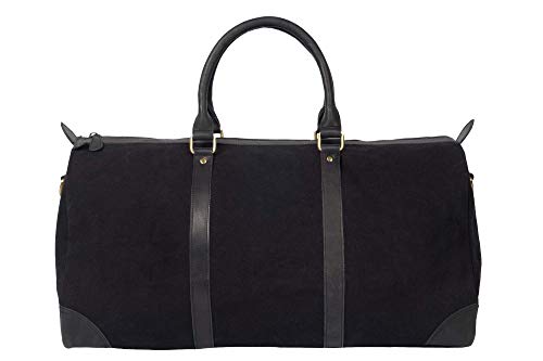 HOLZRICHTER Berlin - Weekender aus Leder & Canvas für Herren (No 8-6), Reisetasche 27x55x25 cm, Handgefertigte Umhängetasche mit Schultergurt, für Handgepäck, in Schwarz und Braun (Schwarz-Anthrazit) von HOLZRICHTER Berlin