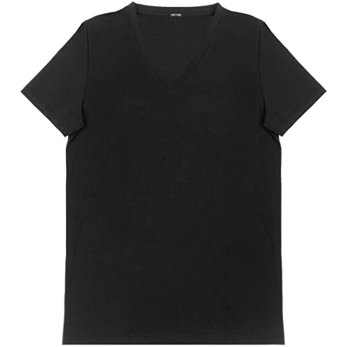 HOM Herren T-shirt v-hals overlegen bomuld Freizeithemd, Schwarz, L EU von HOM