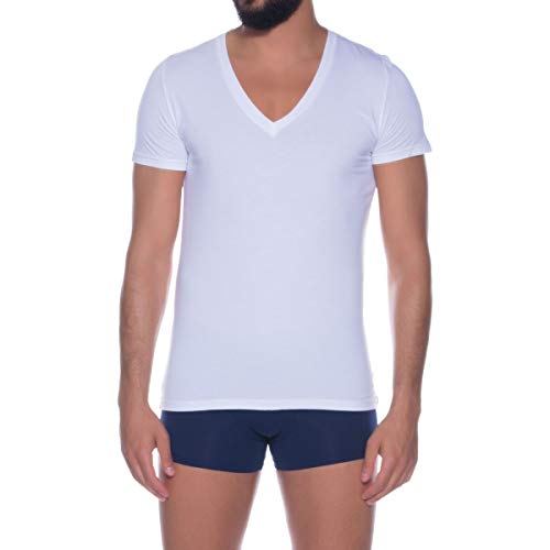 HOM, Herren, T-Shirt V-Ausschnitt Supreme Cotton, Weiß, L von HOM