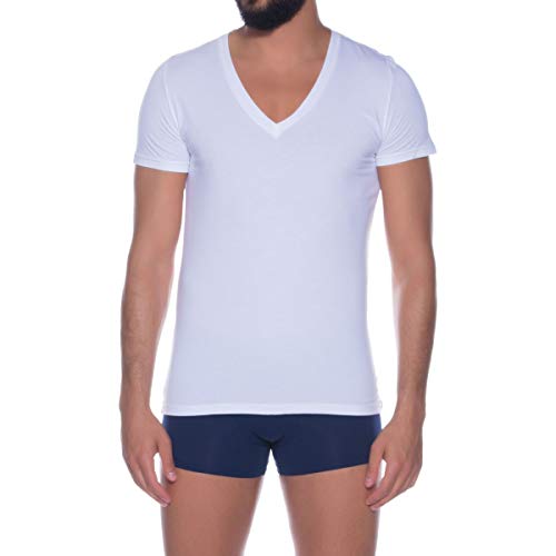 HOM, Herren, T-Shirt V-Ausschnitt Supreme Cotton, Weiß, M von HOM