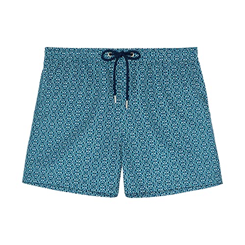 HOM Herren Adriano Badeshorts Boardshorts, Mikro mit Marineblau und Grün, 48 von HOM