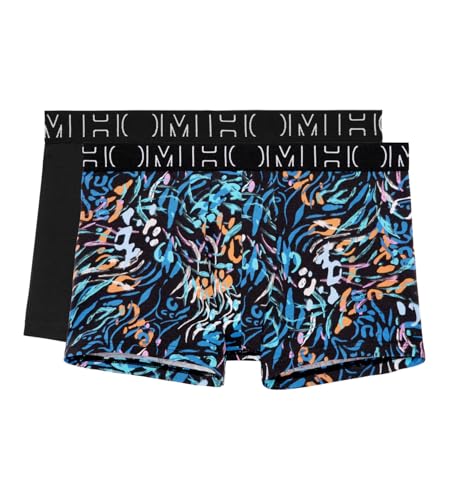 HOM Herren Boxers Vassily #2 Retroshorts, Lot de 2: imprimé coloré animalier + Noir Uni, M von HOM