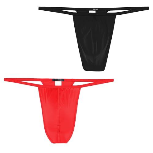 HOM Herren G-String 2er Pack, Plume 2P String, 359931, (S,M,L,XL) (Large, Schwarz, Rot) von HOM