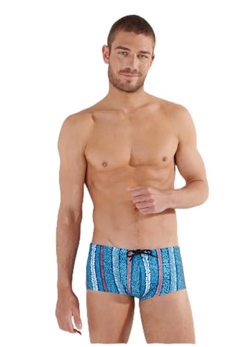 HOM Herren Harrisson Kurze Badehose Swim Trunks, Vertikale Streifen, Blau/Orange, XXL von HOM