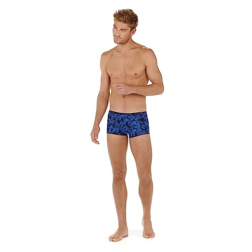 Hom Herren Kurze Boxershorts Quentin Hipster-Höschen, Schwarz und Blau Aufdruck, S von Hom