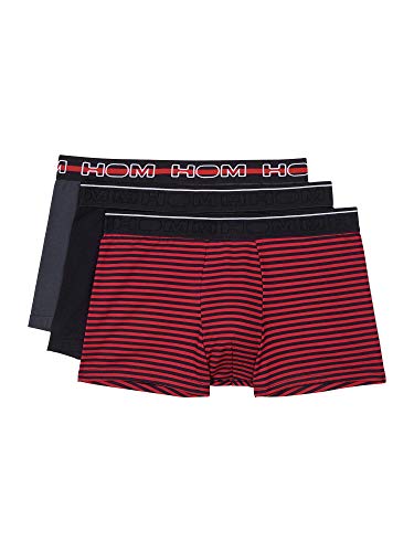 HOM Herren MATT #2 Boxer Briefs 3p Unterwäsche, 3 Set: Schwarz + Dunkelgrau + schwarz-rot gestreift, S von HOM