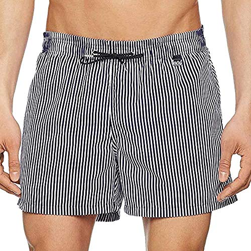 HOM Herren Regatta Beach Boxer Badehose, Blau (Marine/Weiß Gestreift 00Ra), Large von HOM