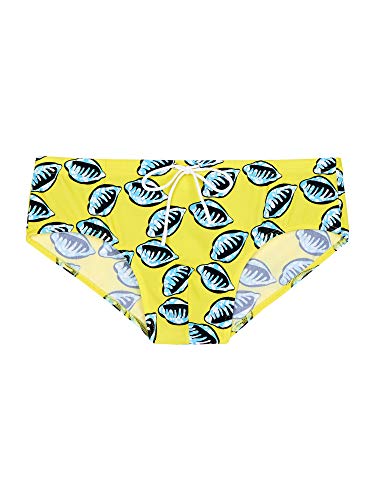 HOM Herren Mahdi Swim Mini Briefs Schwimm-Slips, Bedruckt mit Muschel, Türkis und Weiß, gelber Hintergrund, XL von HOM
