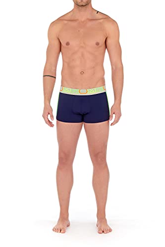 HOM Herren Training Trunk Unterwäsche, Marineblaue Paspelierung, Neongrün und Orange, S von HOM