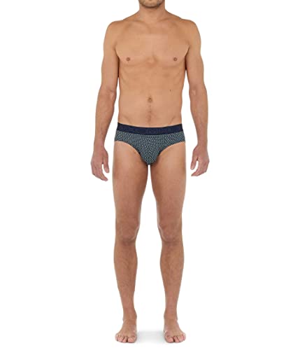 Hom Herren Valere Ho1 Slip Briefs, Bedruckte geometrische Krawatte in Marineblau Grün und Weiß, L von HOM