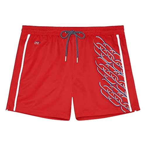 HOM Herren Winner Badeshorts Boardshorts, Rot mit Motiv, 48 von HOM