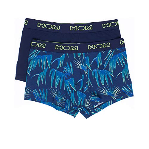 Hom Herren Bahia #2 Boxer Briefs 2p Badehose, Mehrfarbig (Imprimé Palmes Fond Marine + Marine Uni D012), XX-Large (Herstellergröße: 2XL) (2er Pack) von HOM