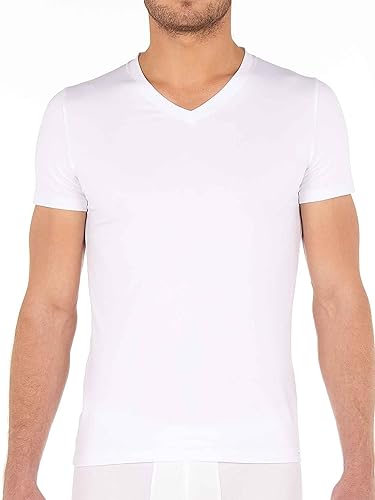 XINGDAO Herren col V Tencel Soft t Shirt Damen, Blanc, L von HOM