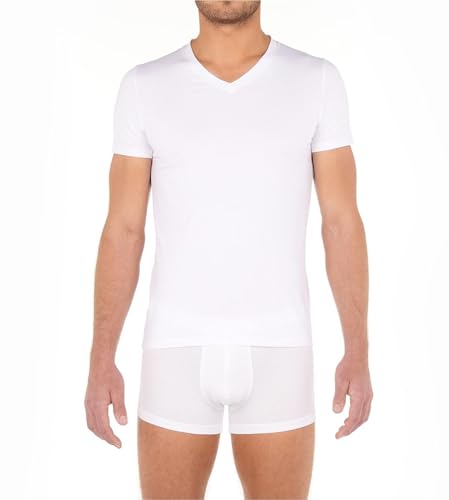 XINGDAO Herren col V Tencel Soft t Shirt Damen, Blanc, M von HOM