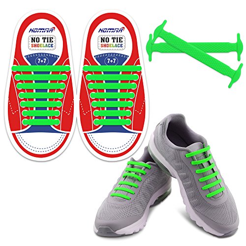 HOMAR Kinder No Tie Shoelaces - Best in No Tie Schnürsenkel Ersatz Zubehör - elastische Gummi Athletisch Flach Schnürsenkel für Sneaker Stiefel Oxford und Freizeitschuhe - Grün von HOMAR