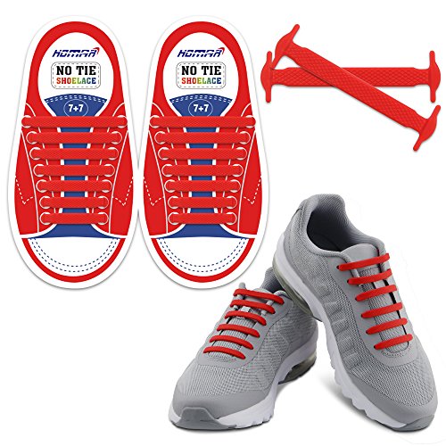 HOMAR Reflektierende Kein Tie Kinder Schnürsenkel - Best in Alternative Shoelaces - Sicherheitsschmutzfester wasserdicht Gummi Shoelaces Perfekt für Sneaker Stiefel Oxford Laufschuhe - Rot von HOMAR