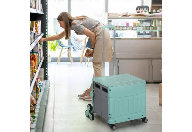 HOMCOM Einkaufstrolley Einkaufswagen mit Verstellbarem Teleskop-Griff, mit Deckel, 51 l, für Büro, Speicher, Schule, Grün HOMCOM Einkaufstrolley Einkaufswagen mit Verstellbarem Teleskop-Griff, mit Deckel, 51 l, für Büro, Speicher, Schule, Grün von HOMCOM