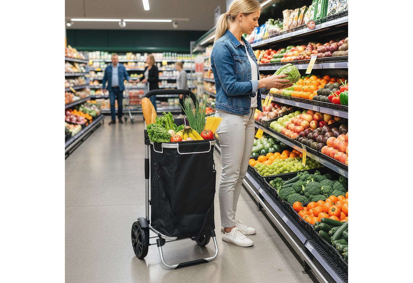 HOMCOM Einkaufstrolley trägt 25 kg, 40 l, Aluminiumrahmen, Schwarz von HOMCOM